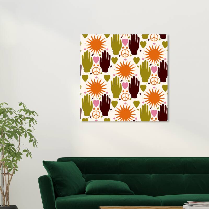 Wynwood Studio Canvas Spiritual and Religious Retro People Power Black and Army Green Modern Wall Art Canvas Print - 30 x 30
