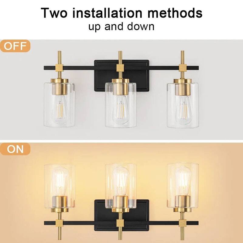Jasper Black & Gold Clear Glass 3-Light Bathroom Vanity Light