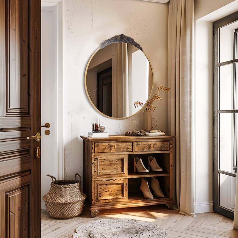 Wall Mirror Classic Baroque Brass Mirror Antique Gold Round Home Decor