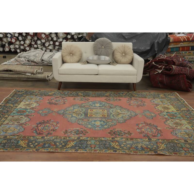 Hand Knotted Oriental 100% Wool Carpet Traditional Floral Pink Tabriz Area Rug - 9' 8'' X 6' 3''