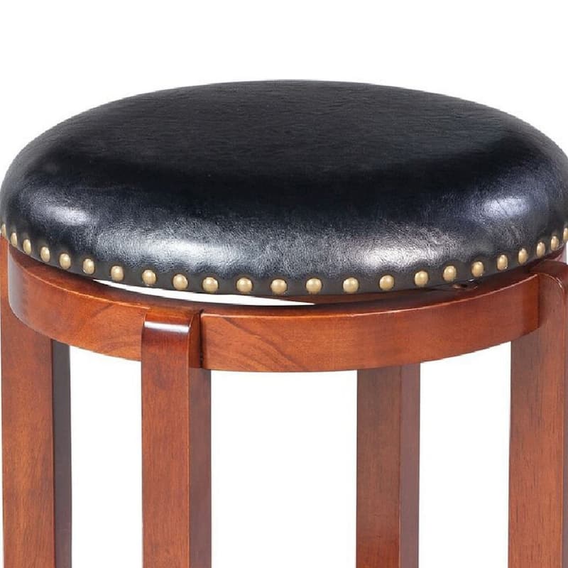 29 Inch Rubberwood Frame Swivel Counter Height Stool with Black Faux Leather Seat and Nailhead Trim - 20"W x 29.75"H x 20"D