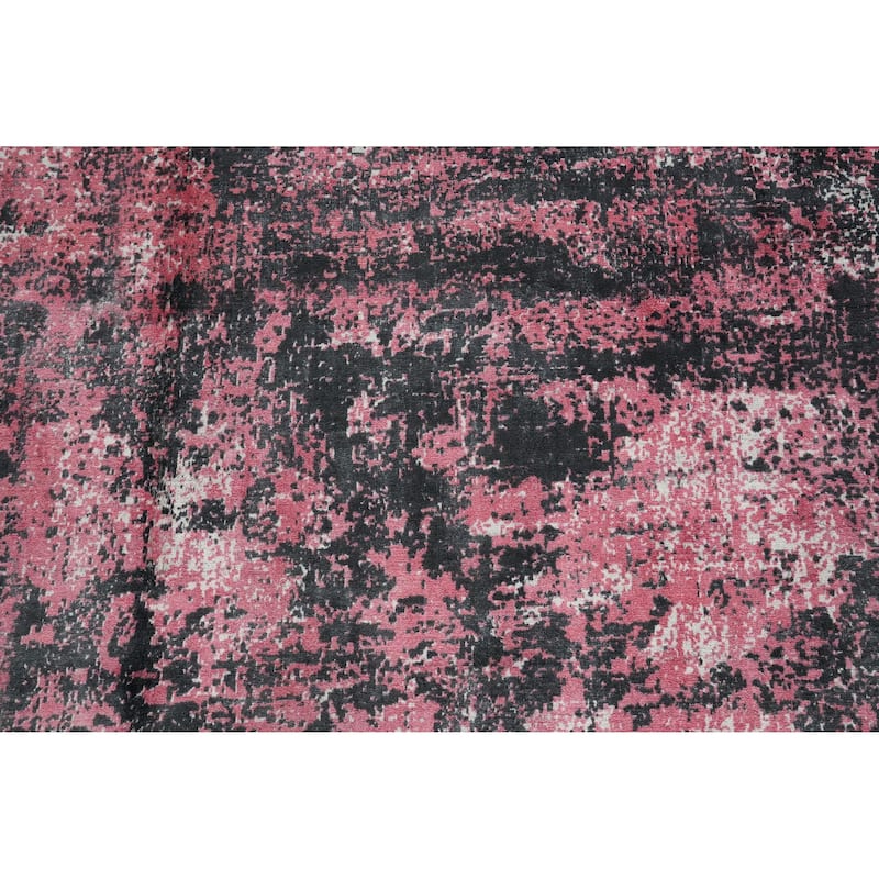 Hand Knotted Oriental Viscose Silk Carpet Modern Abstract Pink Abstract Area Rug - 9' 8'' X 8' 1''