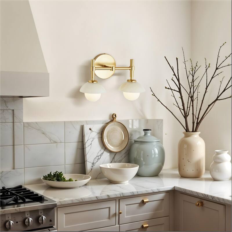 Lily Pod Double Armed Sconce - Metal, Glass & Matte Black, Ivory White 2-Light Sconce for Bathroom or Hallway in Modern Style