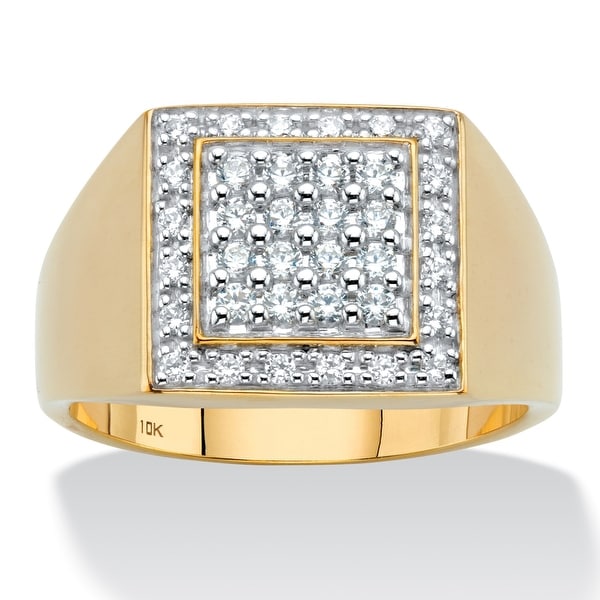 Men's 10K Yellow Gold Round Grid Ring Cubic Zirconia (5/8 cttw TDW). Opens flyout.