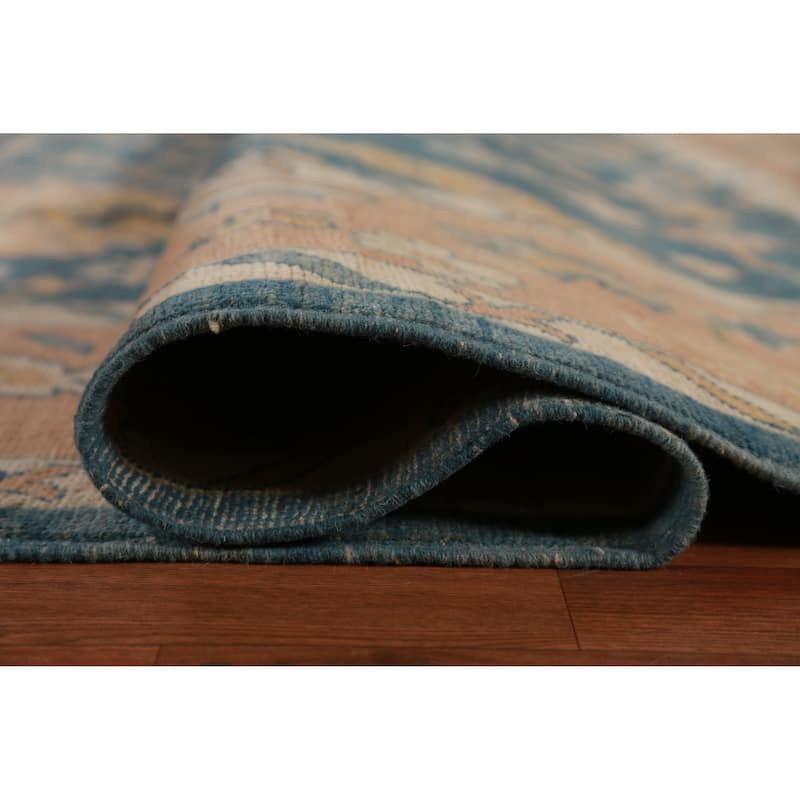 Hand Knotted Oriental 100% Wool Carpet Transitional All-Over Navy Blue & Blues Oushak Area Rug - 13' 10'' X 10' 1''