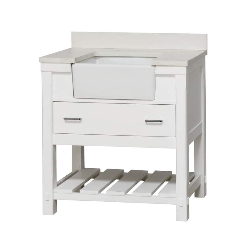 KitchenBathCollection Charlotte 36" Farmhouse Bathroom Vanity with Quartz Top