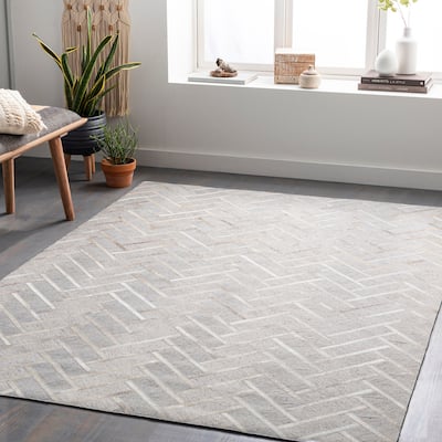 Yashica Handmade Modern Geometric Hair-on-hide Area Rug