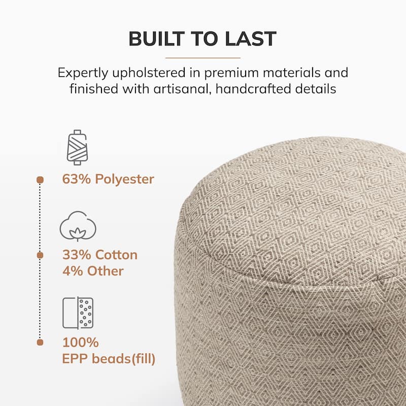 Jani 22-inch Terracotta Pouf - Handcrafted Handmade Round Ottoman for Seating, Footrest, Home Decor for Living Room, Bedroom