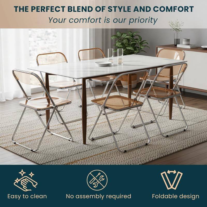 Lawrence Modern Foldable Acrylic Folding Chair with Accent Chrome Frame and Transparent Design for Home Living or Dining Room