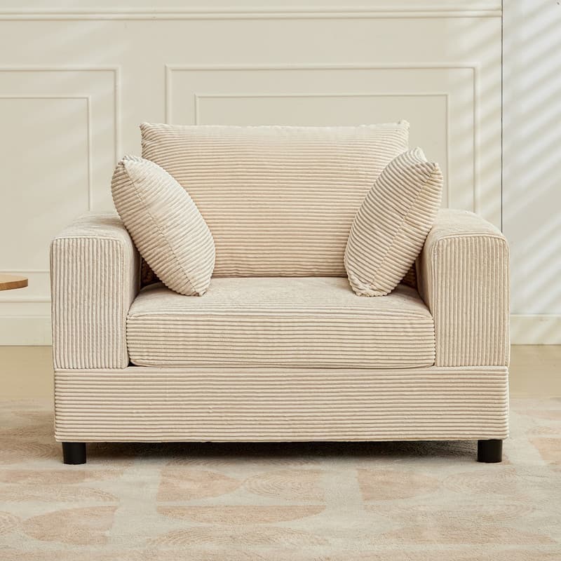 Mixoy 50 "D Sofa Chair with Ottoman, 2 Cushions, Large Corduroy Upholstered Comfy Chaise Lounge Deep Seat Sleeper Chair Indoor