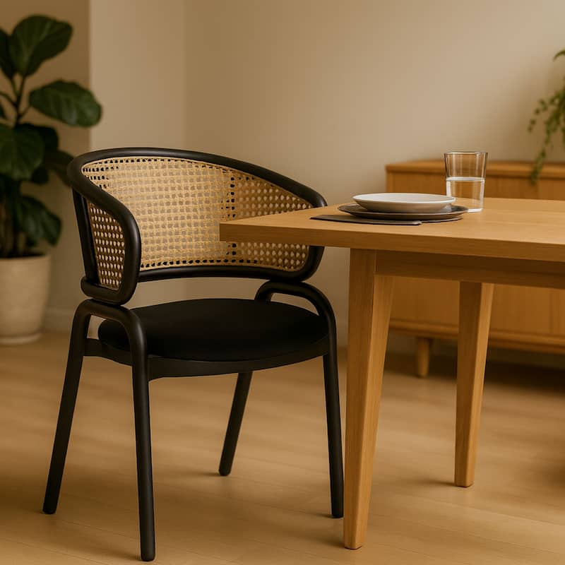 Ervilla Ergonomic Wicker Back Velvet Accent Dining Armchair with Powder Coated Steel Legs Protective Pad