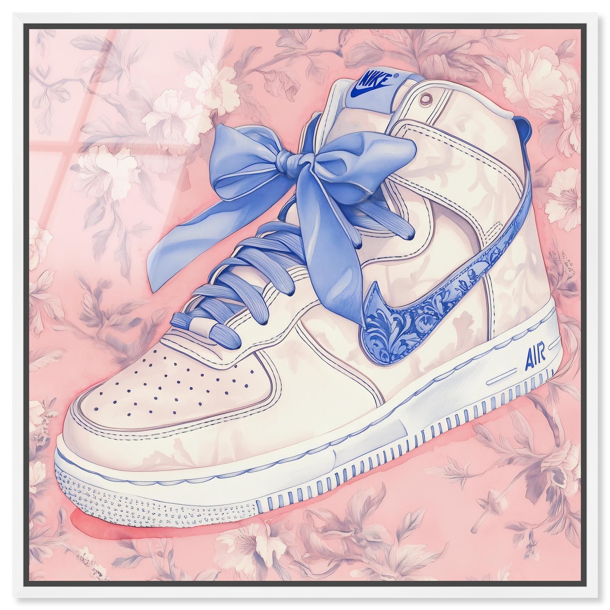 Blue Bow Sneaker Sneaker Posters Framed Acrylic Wall Art by Art Remedy