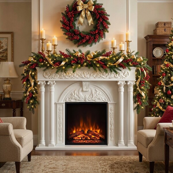 Solid Wood TV Console with Built-In 1500W Electric Fireplace