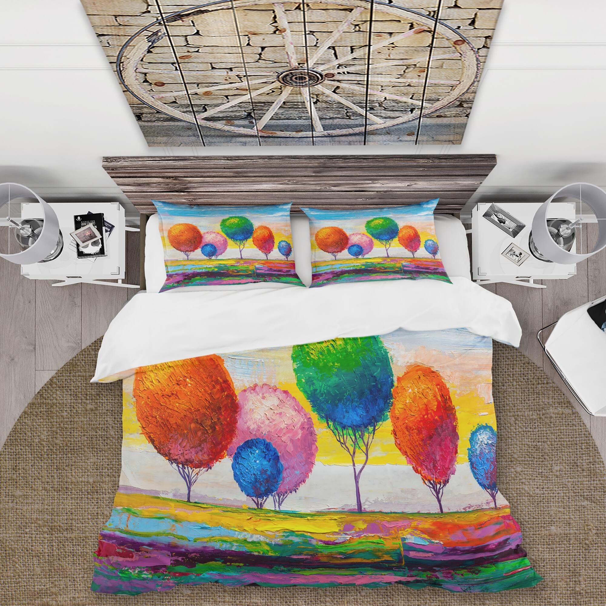 Designart 'Colourful Ornamental Trees VI' Modern Duvet Cover Comforter