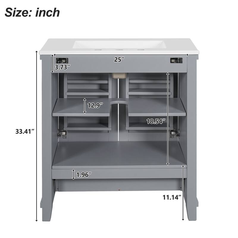 Freestanding Bathroom Vanity with Divided Drawer and Dual Storage Shelves and 2 Soft-Close Doors, for Small to Medium Bathrooms