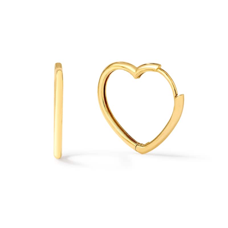 Clover 14k Yellow Gold High-Polish Offset Heart Huggie Hoop Earrings