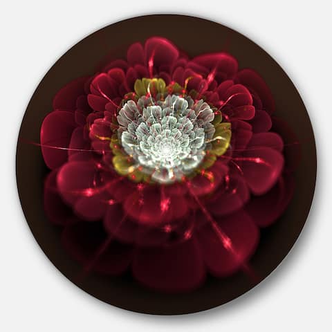 Designart 'Red Fractal Flower with White' Floral Digital Art Disc Metal Artwork
