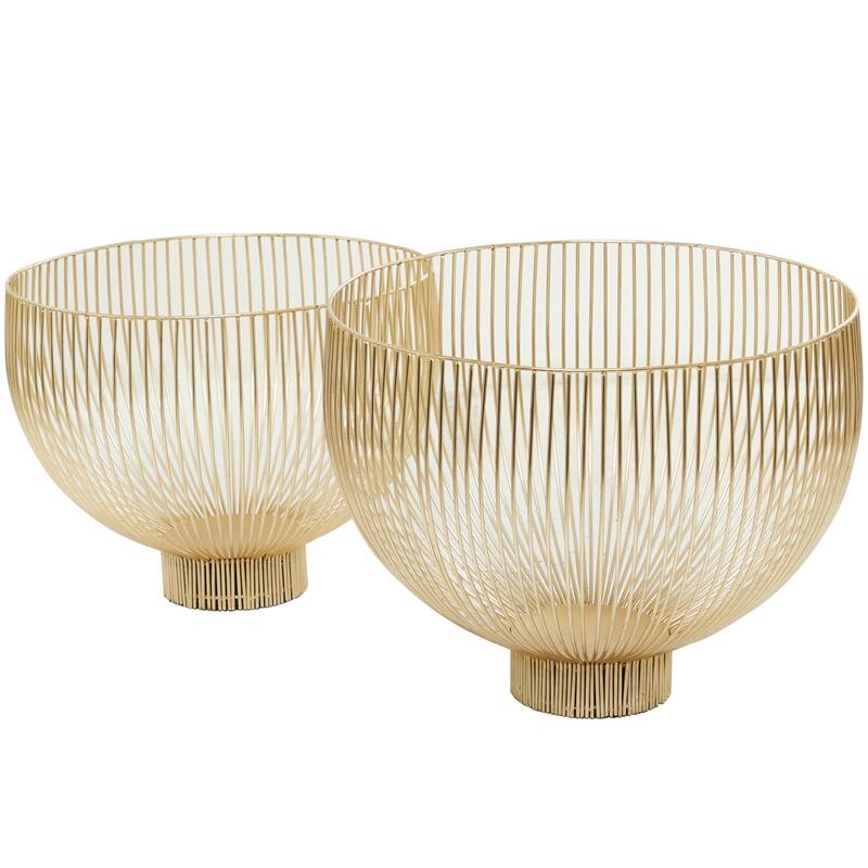 Gold Metal Caged Style Decorative Decorative Bowl (Set of 2)