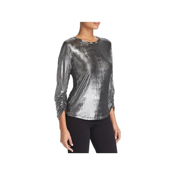 Le Gali Womens Maura Pullover Top Metallic Ruched