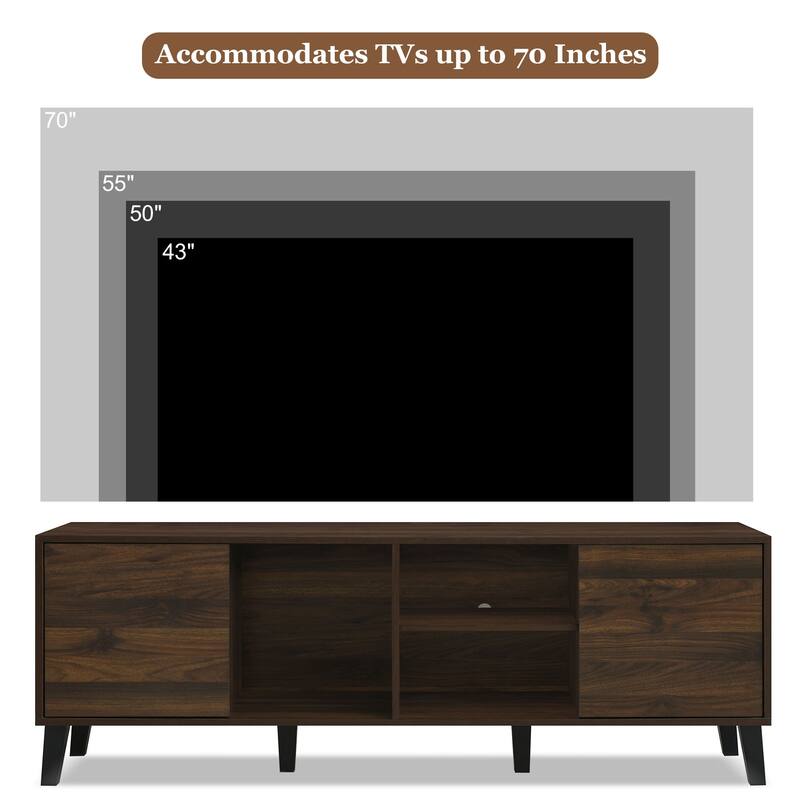Roomfitters Mid Century TV Stand with 2 Cabinets, Console for 70" TVs, Entertainment Center for Living Room, Dark Brown