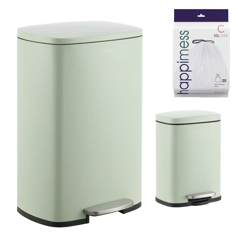 happimess 13-Gallon Trash Can with Soft-Close Lid and FREE Mini Trash Can - Pistachio Gelato