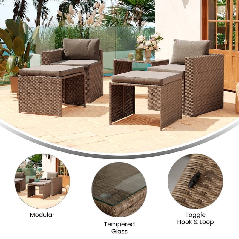 Indoor/Outdoor Modular Loveseat Sofa Set with Table and Ottomans - 24.75"D x 25"W x 30.25"H