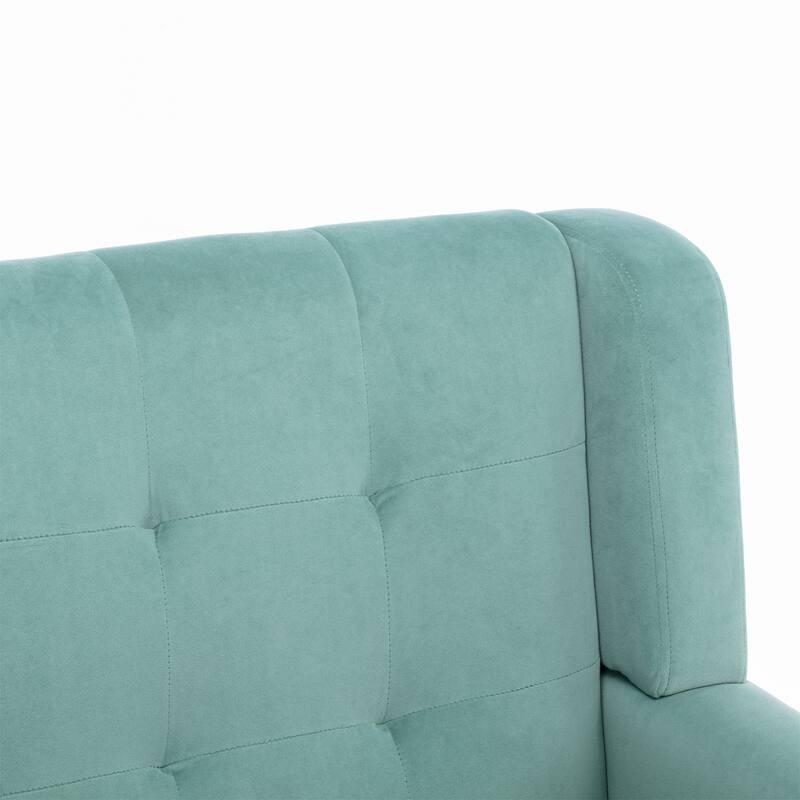 Mint Green Velvet Modern 29.53" Upholstered Buttons Tufted Accent Chair with Black Solid Wood Legs