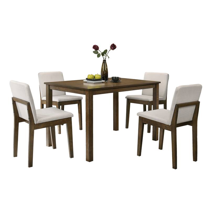 5pc Dining Room Set Dining Table 4x Chairs Fabric Chair Seat Kitchen Breakfast Rubberwood Veneer Unique Design