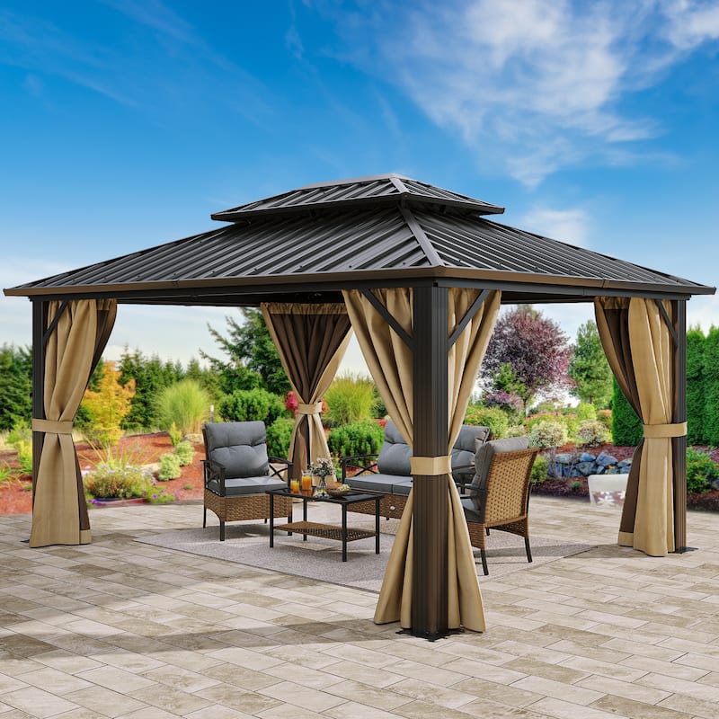 Outdoor Metal Canopy Gazebo - Black - 12*10 Ft