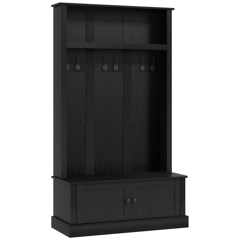 HOMCOM Freestanding Hall Tree, Entryway Bench with Coat Rack, Shoe Cabinet and Top Shelf