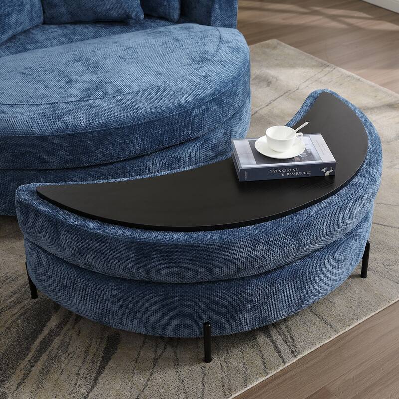 Modern Sofa Chair Round Accent Barrel Chair With 5 Pillows and Storage Ottoman