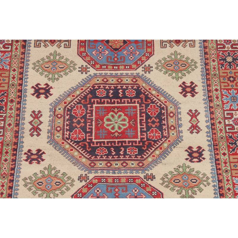Traditional Beige Kazak Area Rug Handmade Oriental Wool Carpet - 4'11" x 6'7"