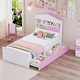 preview thumbnail 10 of 16, Twin Size House-Shaped Wooden Bed with Storage Shelf on the Headboard, Built-in Two Storage Drawers, Brown Pink