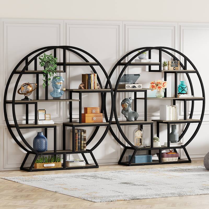 Industrial Wood Book Shelf with Staggered Shelves