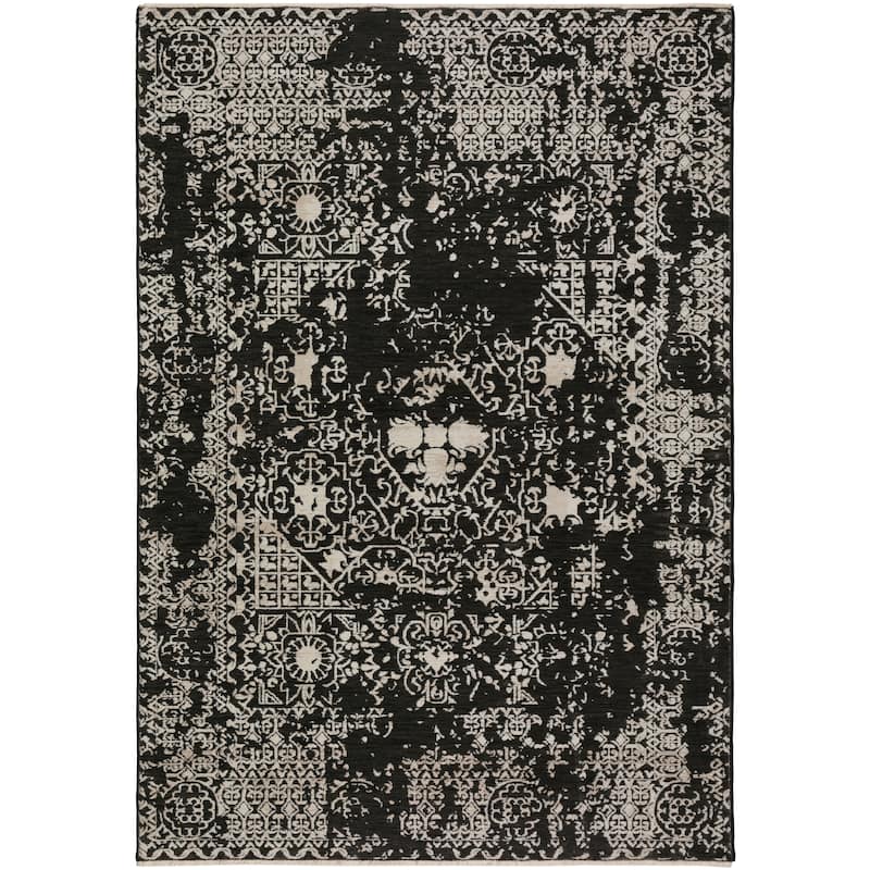 Nelson Vintage Distressed Oriental Medallion Machine Made Rug - 5' 3" x 7' 8" - Black - Rectangle
