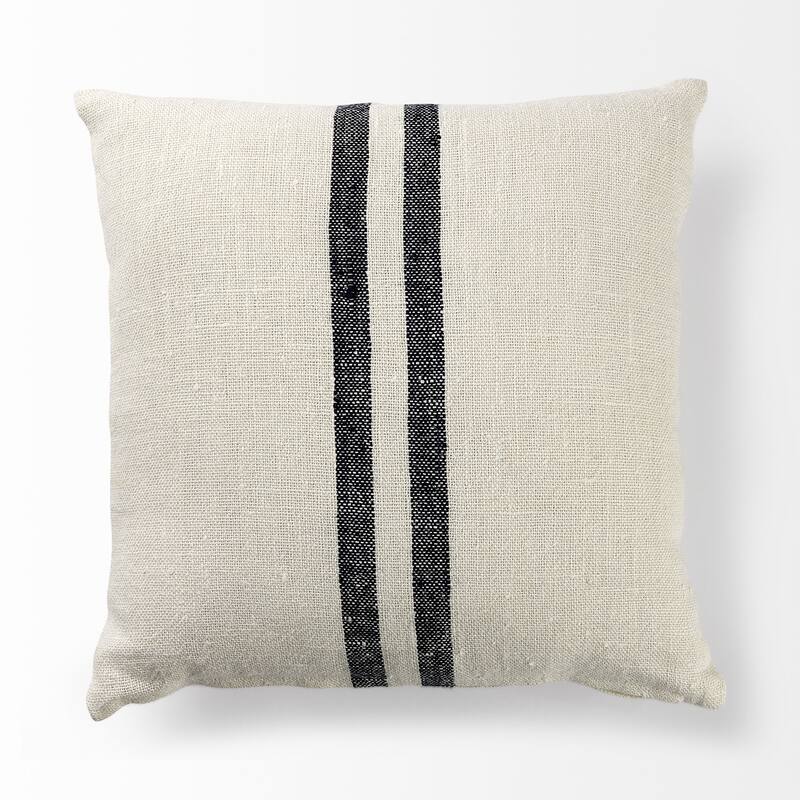 Beige and Central Blue Stripes Accent Pillow Cover