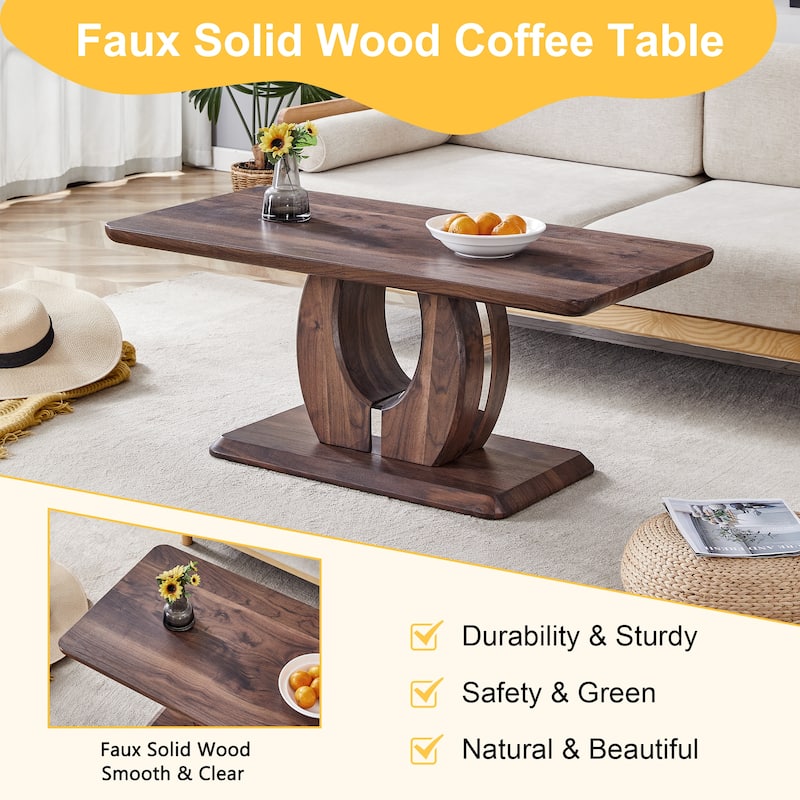 Modern Minimalist Walnut Dark Brown Texture Sticker-Patterned MDF Rectangular Coffee Table