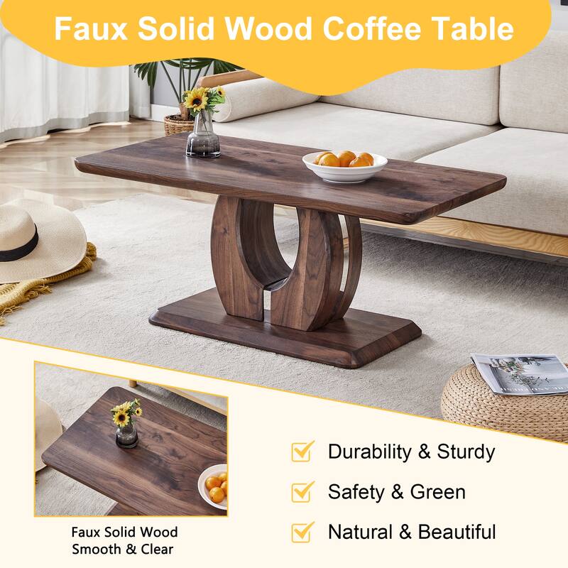 Roomfitters Walnut MDF Coffee Table with Dark Brown Texture, Rectangular Minimalist Side Table for Cozy Interiors, Walnut