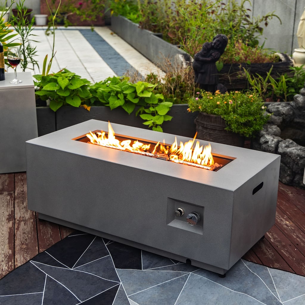 GDFStudio - Mason Combo Outdoor Rectangular Propane Fire Table with Wind Guard and External Tank Holder
