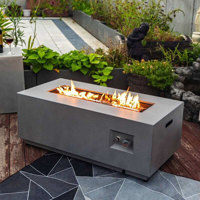 GDFStudio - Mason Rectangular Propane Fire Table with Glass Wind Guard and External Tank Holder