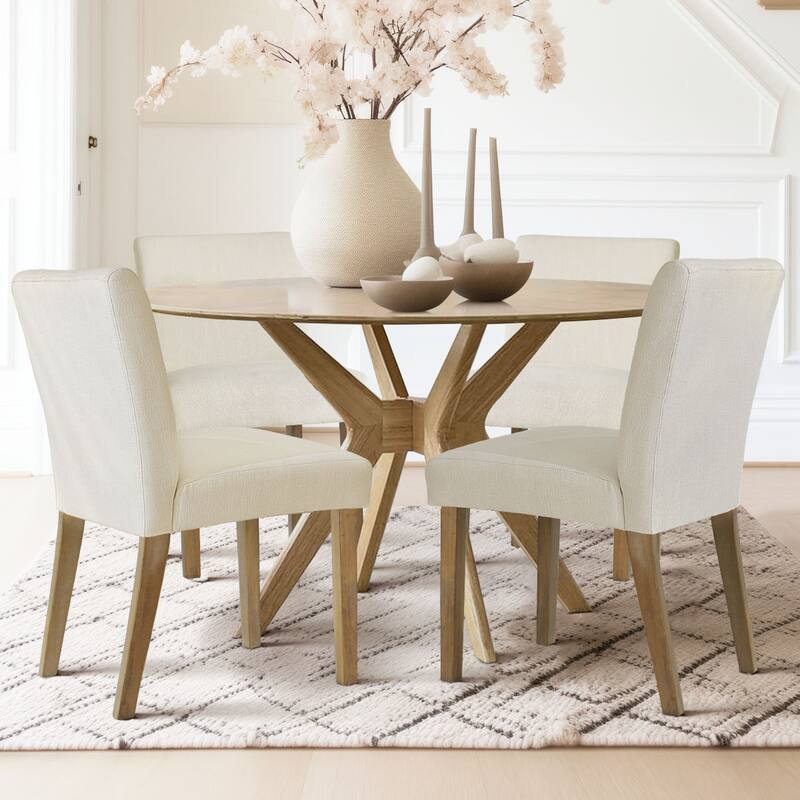 Parsons Dining Chairs with Linen Upholstery and Solid Wood Legs - 4-Piece - Cream-4
