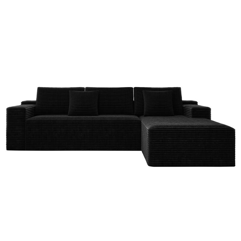 Modular Sectional Sofa with L-Shape Chaise Lounge, Corduroy Upholstered Cloud Couch, Full Compression Deep Seat Corner Sofa