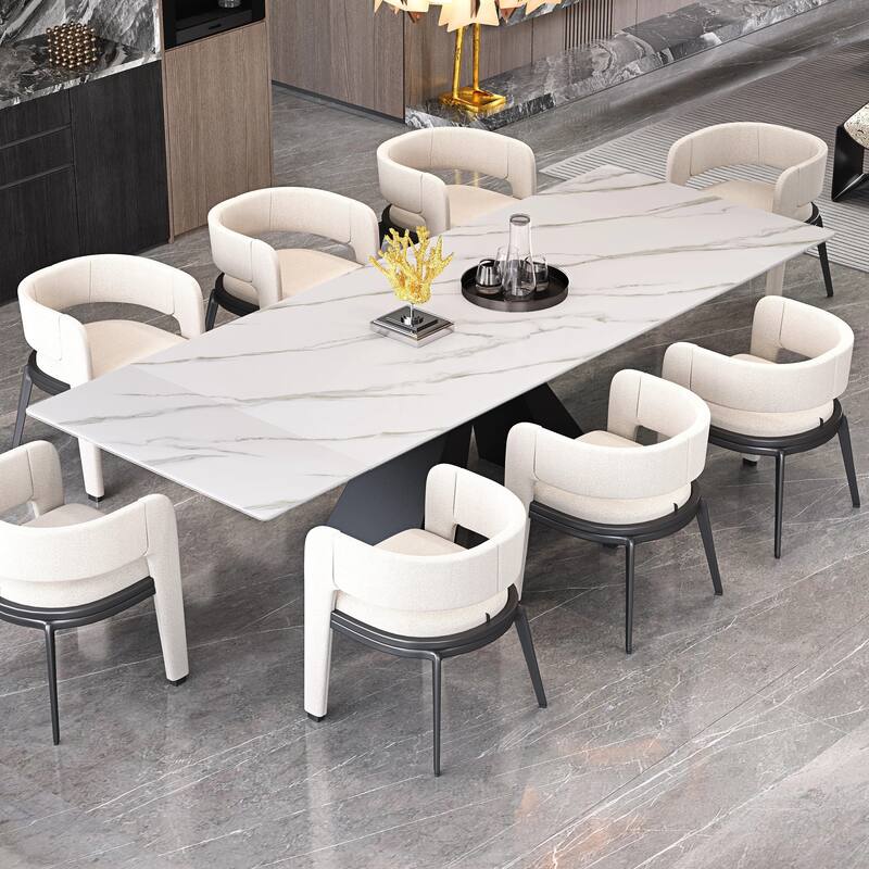 63'' to 94.5” Extendable Dining Table For 8-10 with Sintered Stone Table top and Metal Base - 94.48"