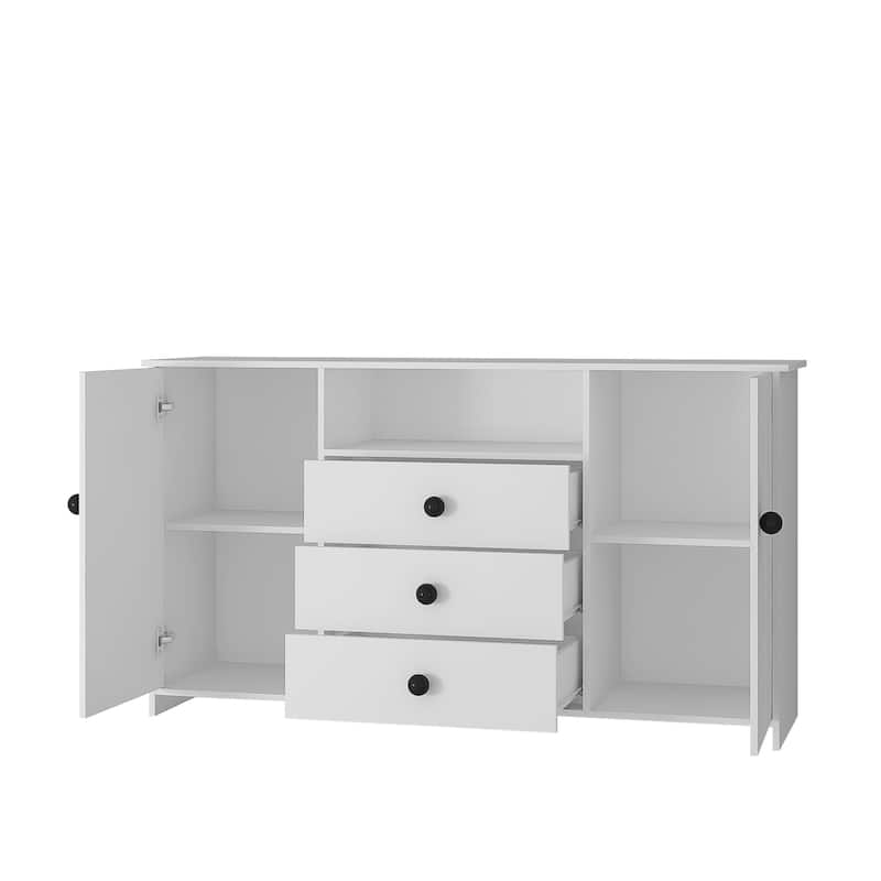 White 30 in. H Storage Cabinet with Adjustable Shelves, Modern Sideboard Buffet Cabinet with 3-Drawer and Doors