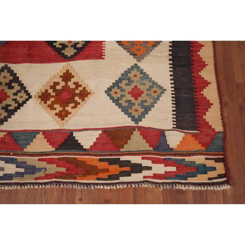 Kilim Qashqai Persian Vintage Rug Hand-Woven Red Wool Carpet - 5'4"x 8'3"