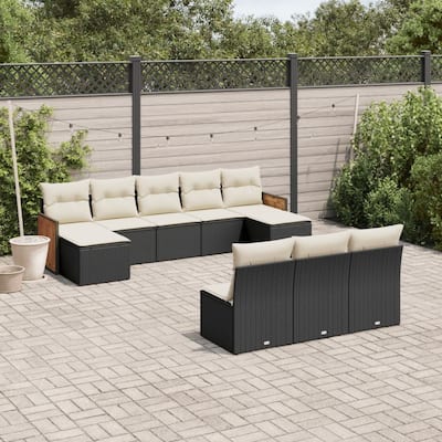vidaXL Patio Sofa Set with Cushions Outdoor Conversation Furniture Poly Rattan - 21.7 x 21.7 x 14.6