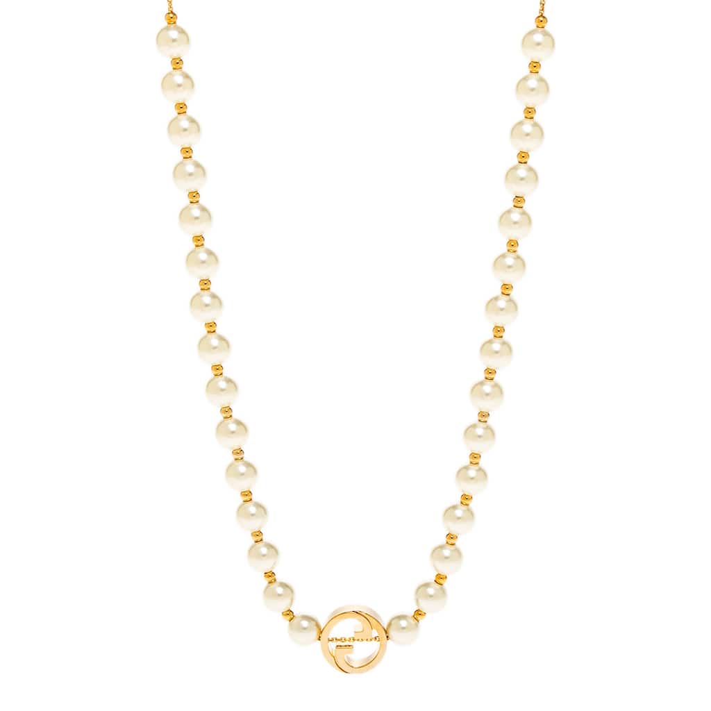 Gucci Interlocking Pearl Necklace - White and Gold-tone