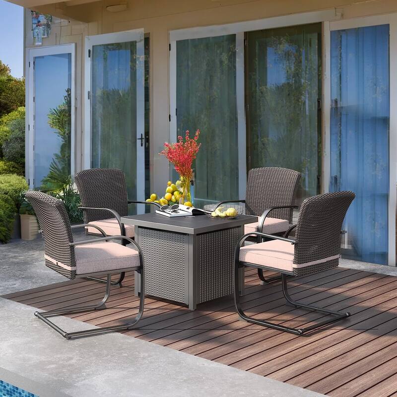 Patio 2 Piece Outdoor Wicker Dining Chairs, All-Weather Spring Patio Furniture with Cushions for Garden Pool Backyard Lawn