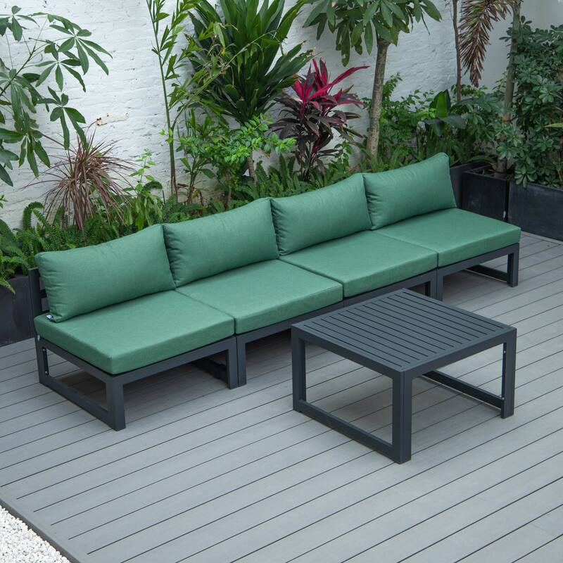 Chelsea 5-Piece Modern Armless Patio Sectional and Coffee Table for Patio Garden Summer Yard Porch