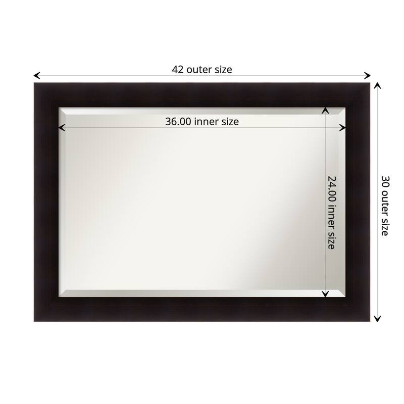 Beveled Wood Wall Mirror - Portico Espresso Frame - Outer Size: 42 x 30 in